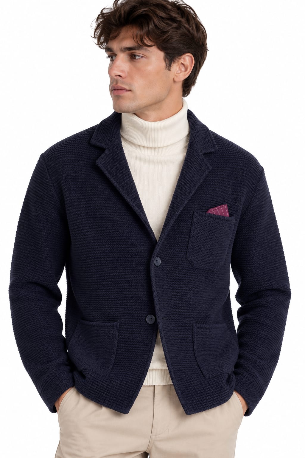 Giacca Uomo in Maglia con Revers, 7 Colori Disponibili