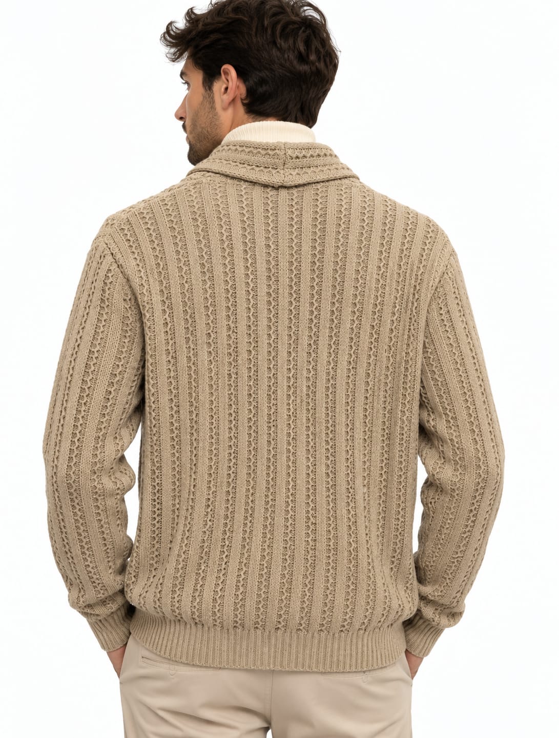 Cardigan Trame Intrecciate Collo Scialle 4 Colori Disponibili