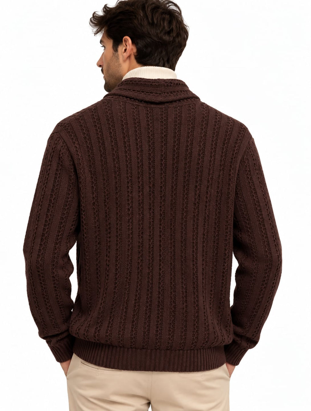 Cardigan Trame Intrecciate Collo Scialle 4 Colori Disponibili