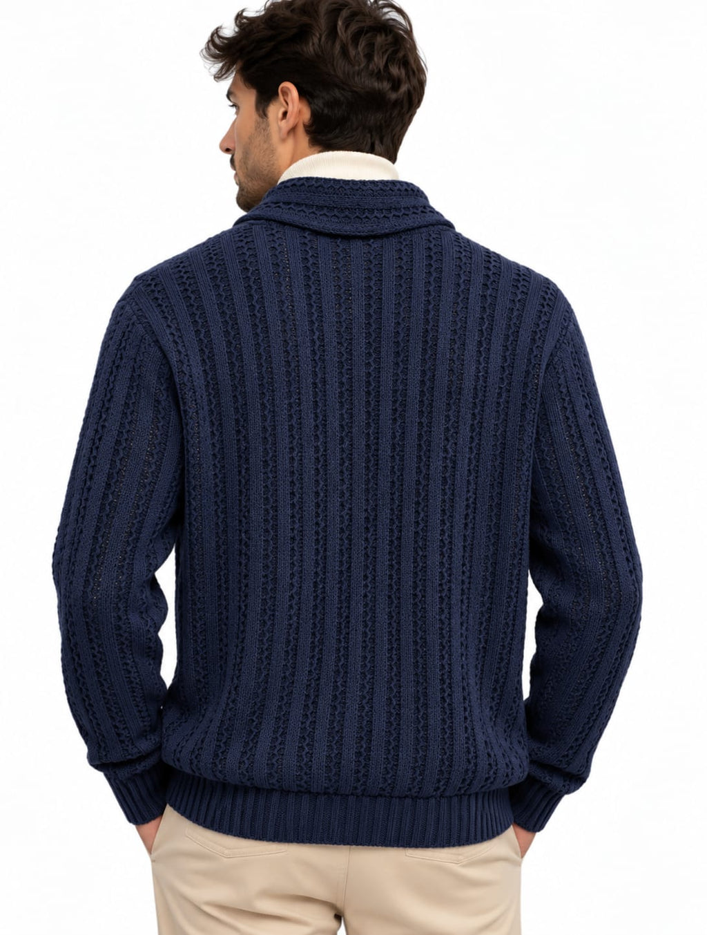 Cardigan Trame Intrecciate Collo Scialle 4 Colori Disponibili