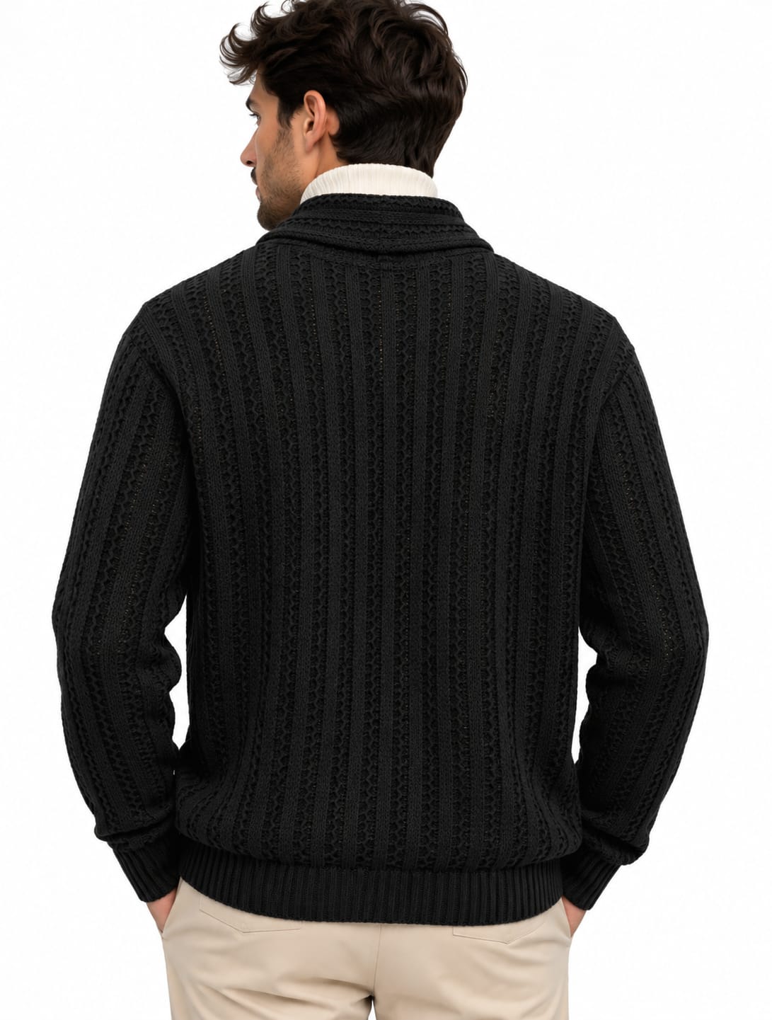 Cardigan Trame Intrecciate Collo Scialle 4 Colori Disponibili