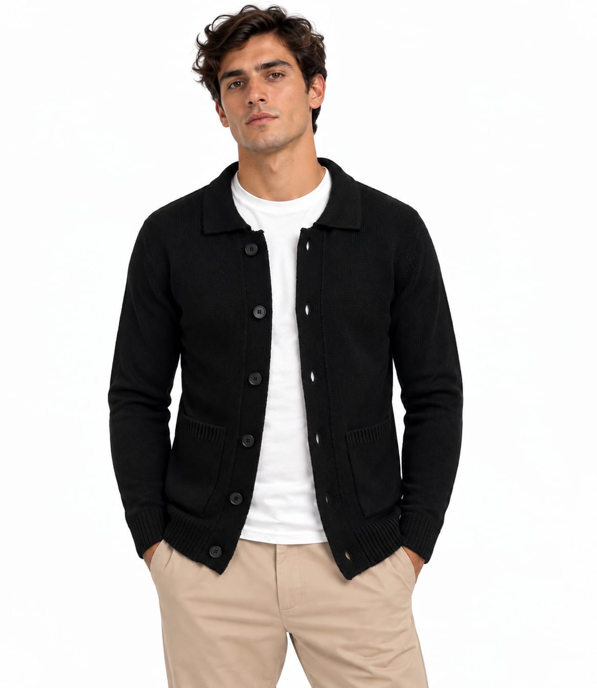 Cardigan con Bottoni e Tasche Applicate 2 Colori Disponibili