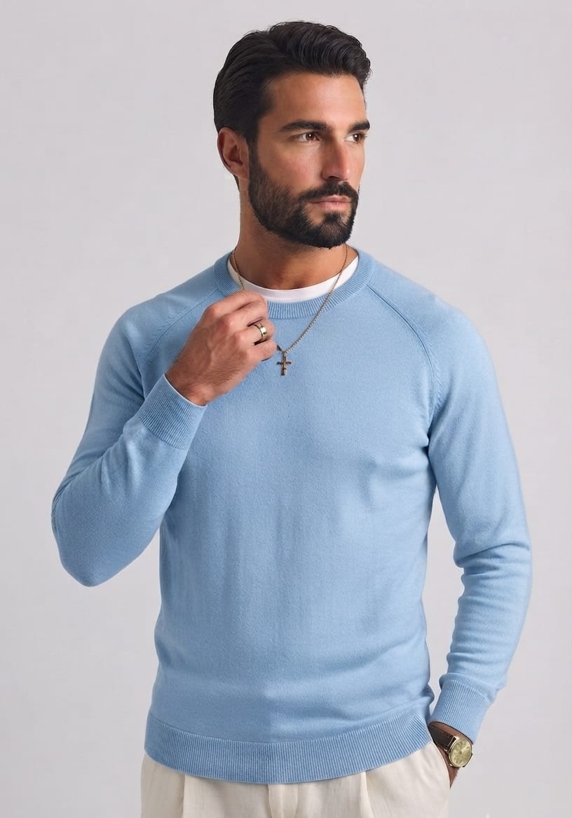 Maglioncino Girocollo in Cotone  Celeste