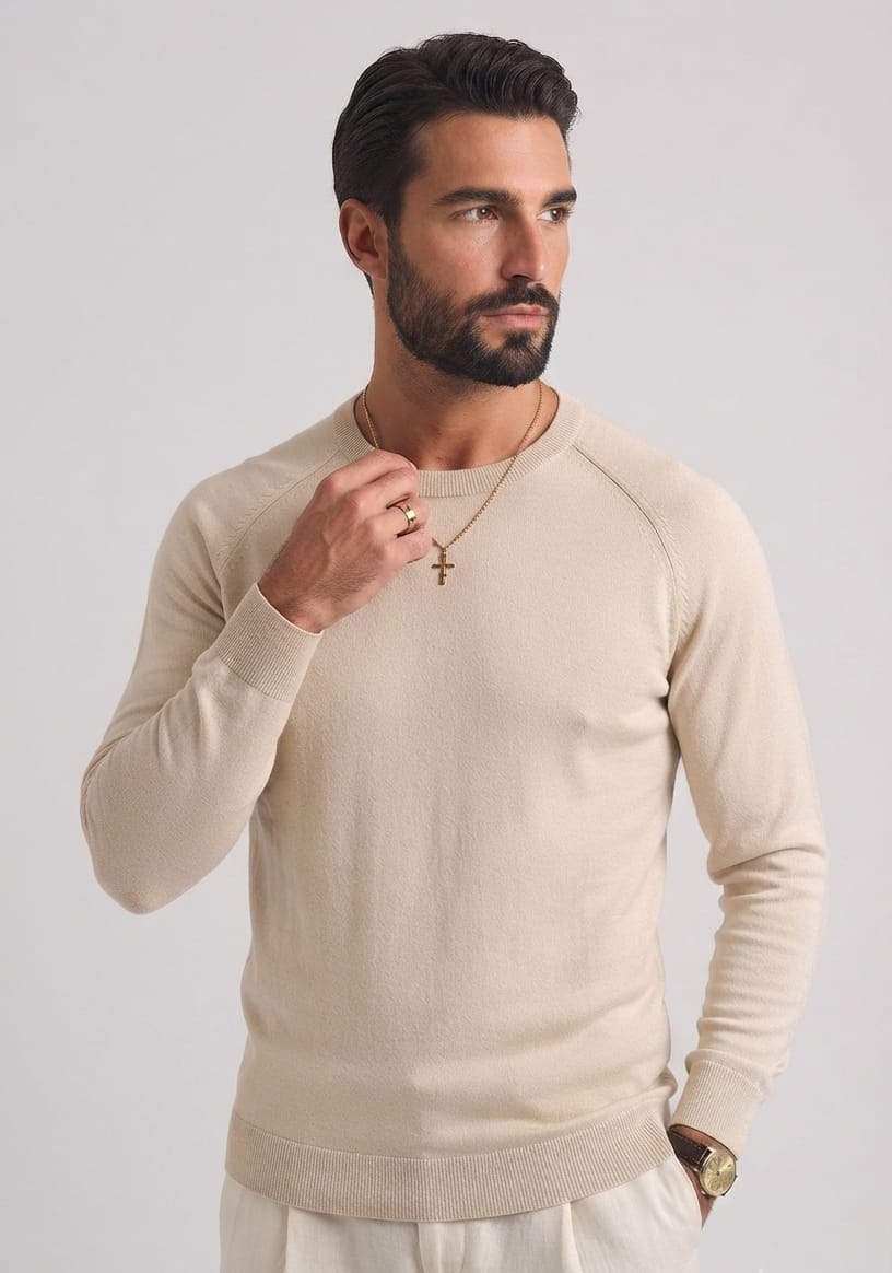 Maglioncino Girocollo in Cotone Beige