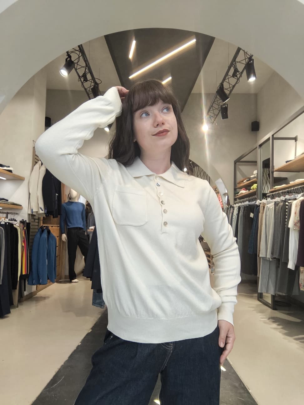 Polo in Maglia con Taschino  Panna