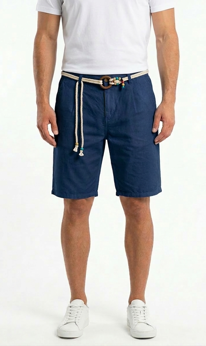 Bermuda Chino Ischia in Cotone con Cintura in Corda e Dettagli Etnici Bianco image 0