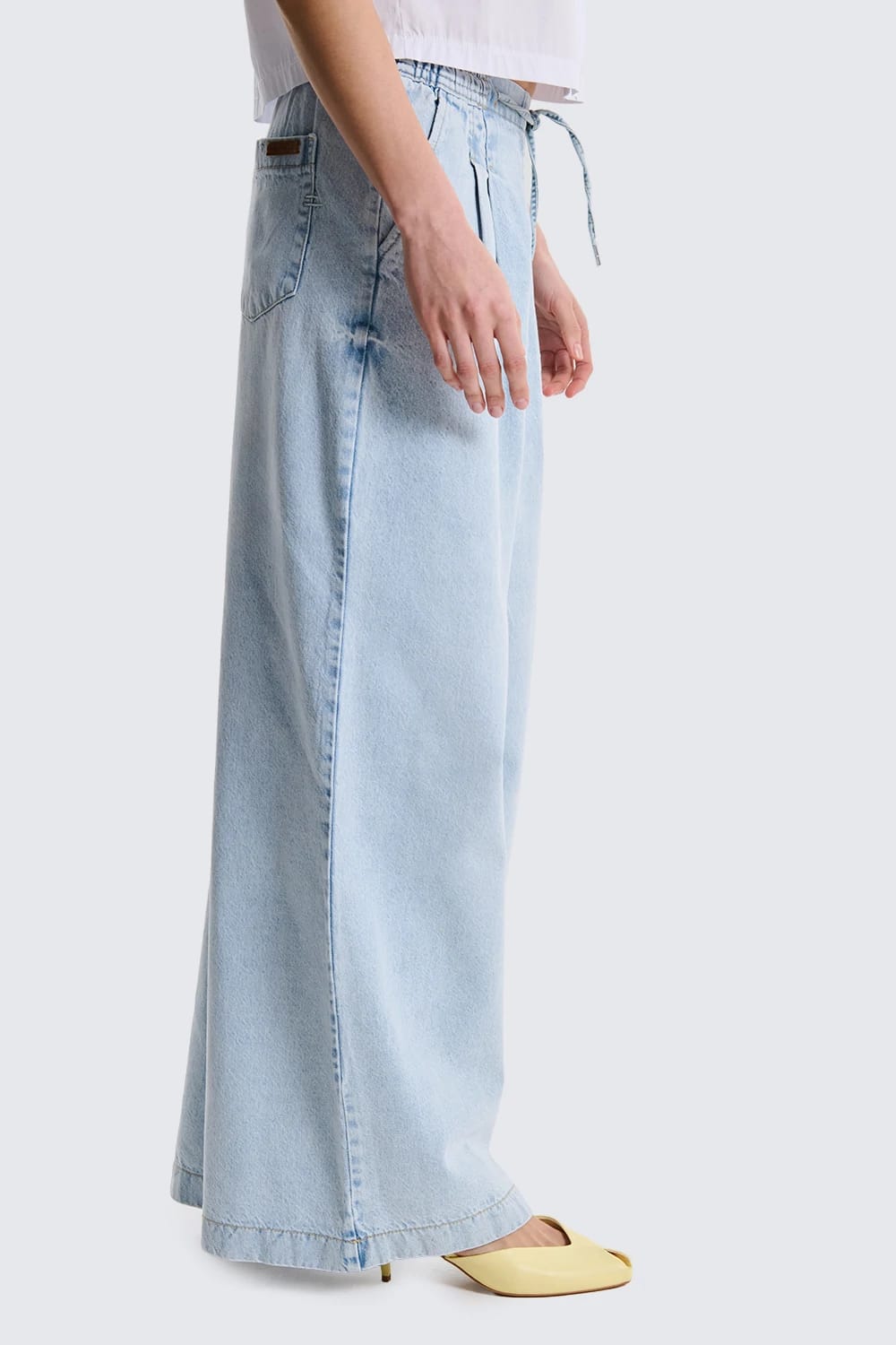 Jeans Wide-Leg Fluidi con Vita Paperbag e Tasselli Laterali - Lavaggio Chiaro image 1