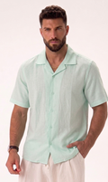 Camicia Manica Corta Misto Lino Collo Bowling Verde Menta  image 0