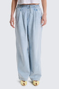 Jeans Wide-Leg Fluidi con Vita Paperbag e Tasselli Laterali - Lavaggio Chiaro image 3