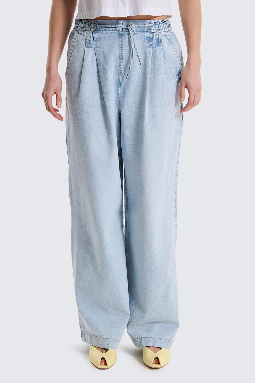 Jeans Wide-Leg Fluidi con Vita Paperbag e Tasselli Laterali - Lavaggio Chiaro image 3