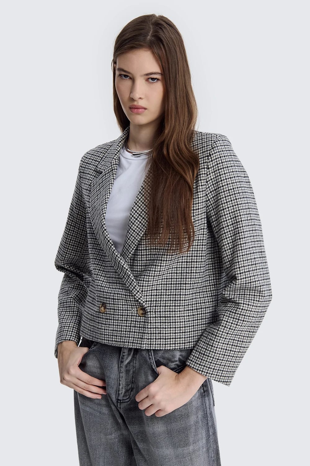 Blazer Crop Doppiopetto Pied-de-poule image 0