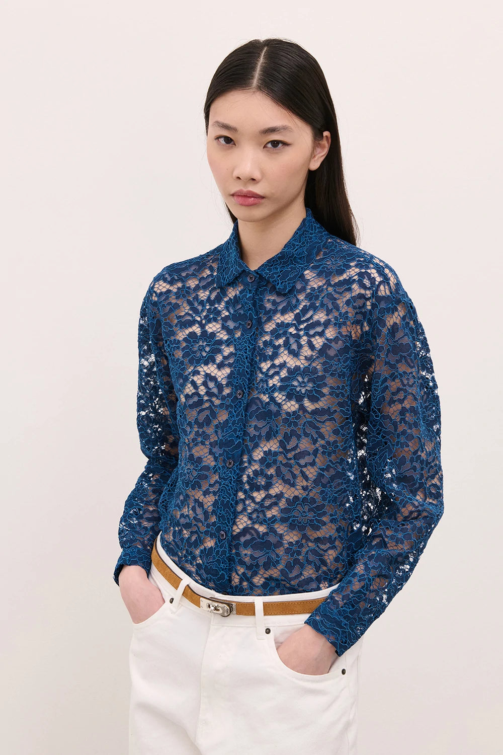 Camicia in Pizzo Floreale  Blu Ottanio image 0