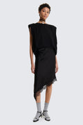Gonna Midi Asimmetrica in Satin con Orlo in Pizzo - Nero image 0