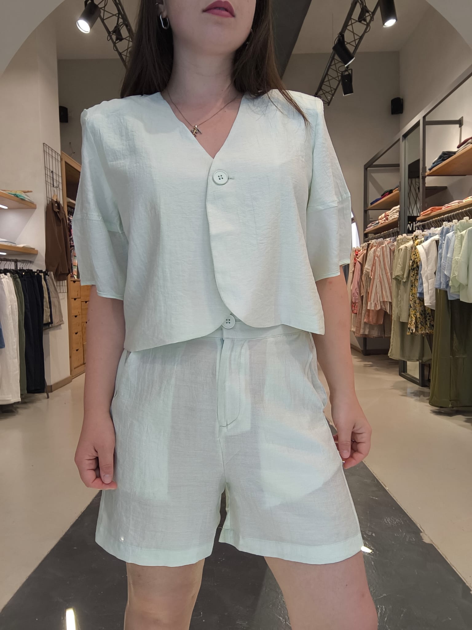 Shorts  a Vita Alta Fiammato  Verde Menta image 0